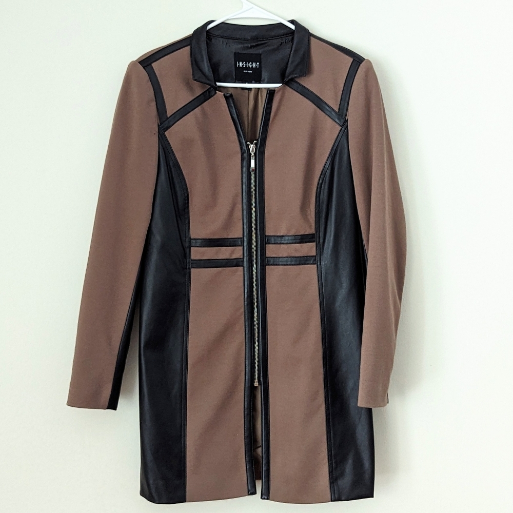 Insight Two Tone Vegan Leather‎ Black Camel Mix Media Light Jacket, 6